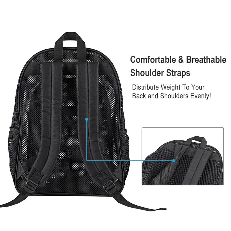 Heavy Duty Mesh Backpack, See Through College Mesh Backpack, Semi-transparent Bookbag with Bungee and Comfort Padded Straps for Commuting, Swimming, Beach, Outdoor Sports