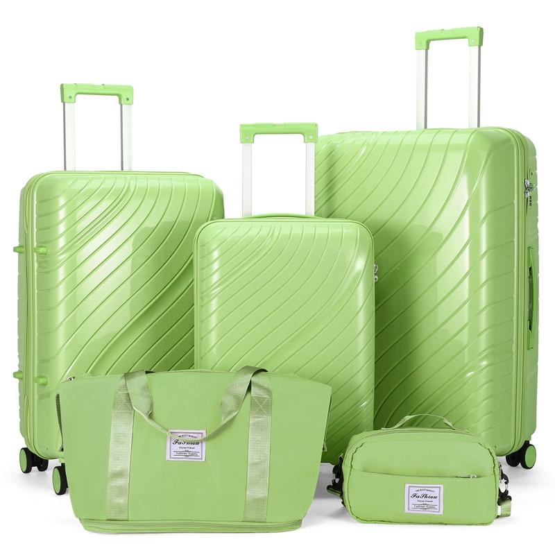 Zimtown 5 Piece Luggage Sets, PP Hardside Luggage Suitcase Set with Portable Travel Bag, Spinner Wheels and TSA Lock, Green