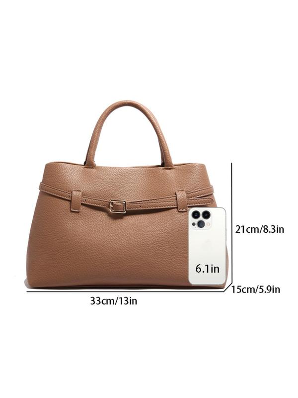 Women's Fashionable Solid Color Belted Design Tote Bag, Casual PU Leather Shoulder Bag for Daily Used, Trendy Versatile High-end Commuting Bag