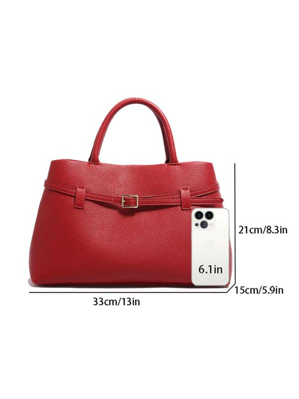 Women's Fashionable Solid Color Belted Design Tote Bag, Casual PU Leather Shoulder Bag for Daily Used, Trendy Versatile High-end Commuting Bag