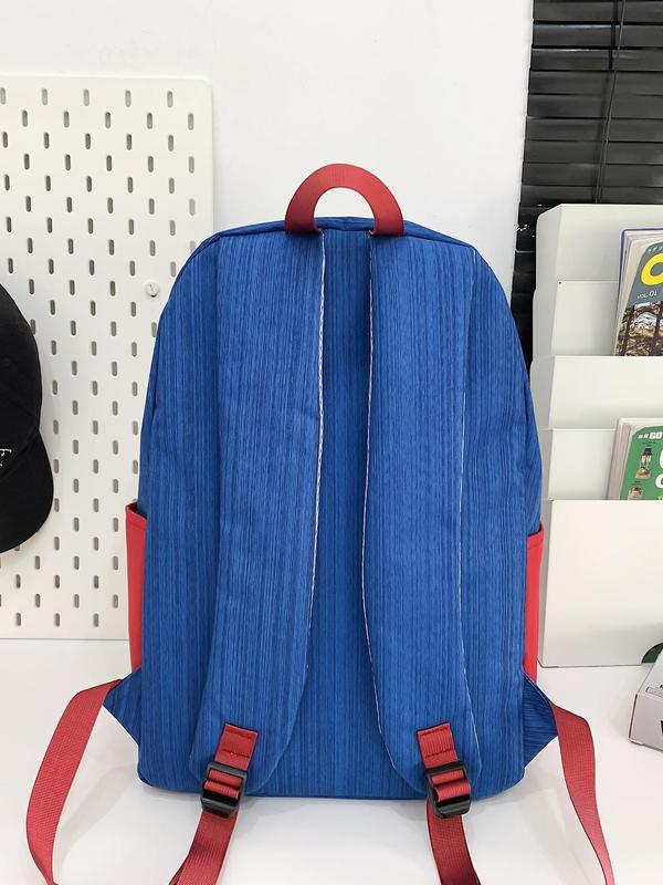 Colorblock Patched Design Backpack, Casual Large Capacity School Bag for Women & Men, Trendy Versatile High-quality Daily Commuting Bag