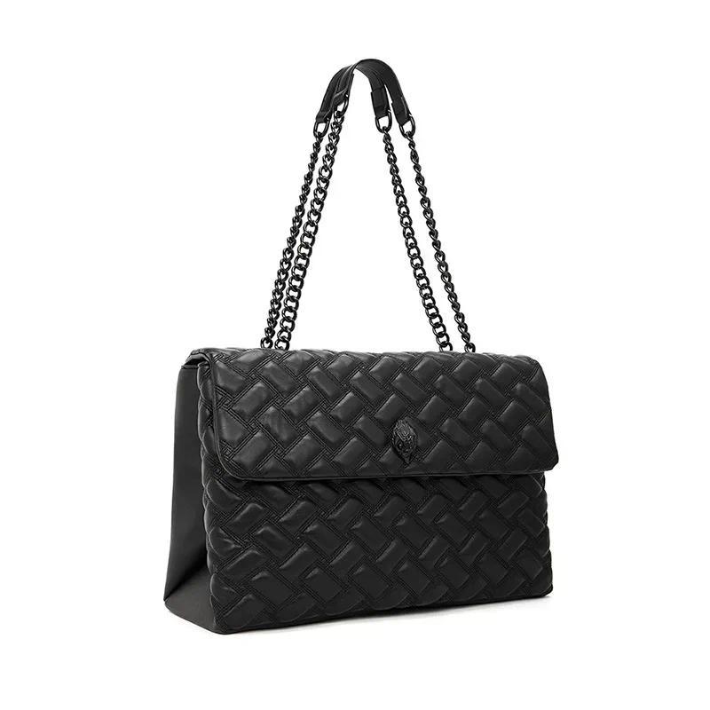 KURT G LONDON XXL Women's Bag Black Splicing Retro Diamond Chain Shoulder Fashion Trendy Big Capacity Eagle Head HandBag