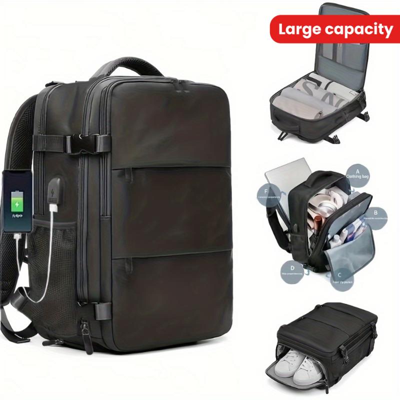 Large Capacity Unisex Travel Backpack - Spacious Polyester Laptop Bag with USB Charging Port, Shoe Compartment, and Flight Approved Carry-On Design - Ideal for Hiking, School, and Gifts