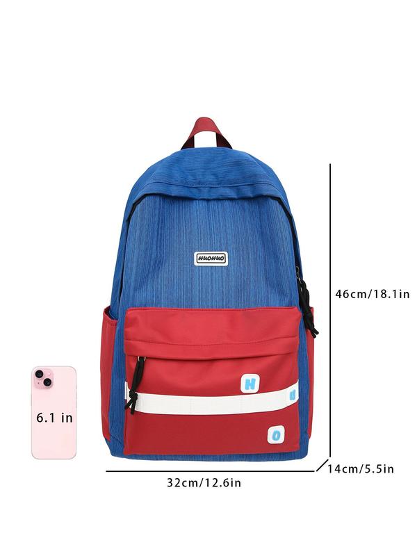 Colorblock Patched Design Backpack, Casual Large Capacity School Bag for Women & Men, Trendy Versatile High-quality Daily Commuting Bag