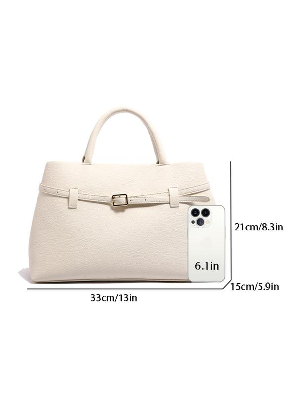 Women's Fashionable Solid Color Belted Design Tote Bag, Casual PU Leather Shoulder Bag for Daily Used, Trendy Versatile High-end Commuting Bag