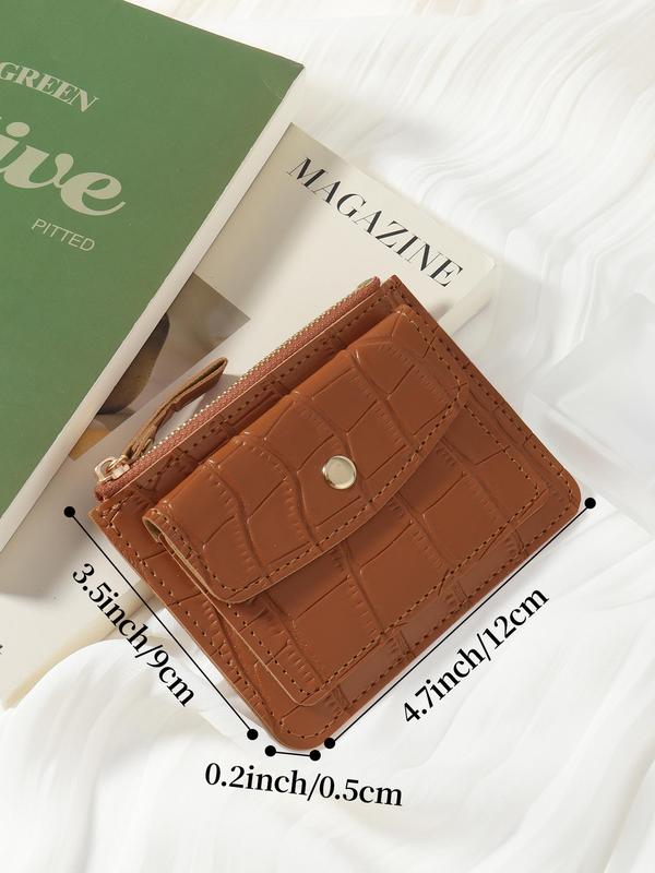 Women's  Fashionable Plain Pu Leather Zipper Wallet, Casual Lightweight Short Wallet for Daily Used, Credit Card Holder Coin Storage Bag