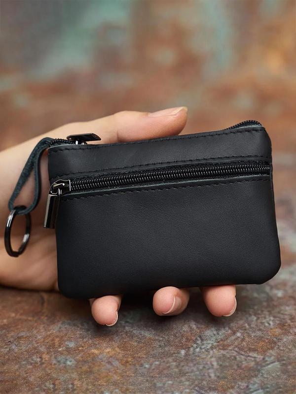 Men's Vintage Cowhide Coin Purse, Retro Zipper Coin Purse for Men, Simple Mini Ultra-thin Card Holder, Portable Key Bag