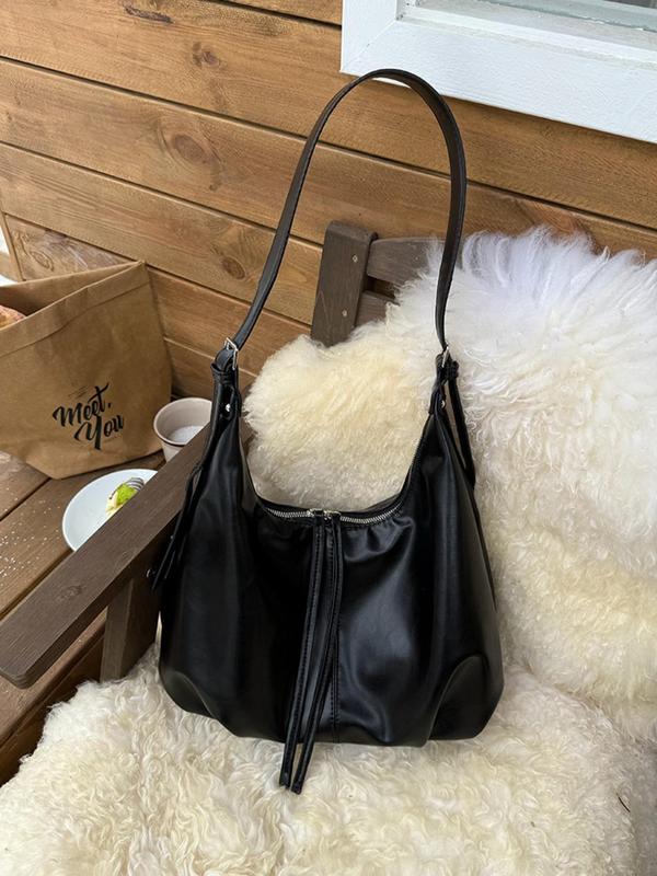 Women's Solid Color Retro Shoulder Bag, Fashionable Large Capacity Tote Bag for Daily Used, Casual Trendy Versatile High-quality Daily Commuting Bag