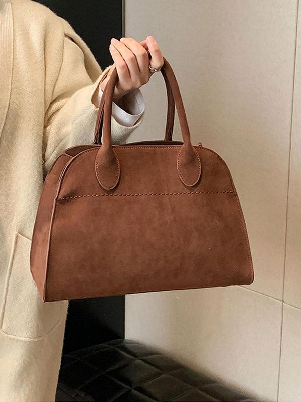 Women's Solid Color Suede Handbag, Fashionable Large Capacity Shoulder Bag for Daily Used, Casual Trendy Versatile High-quality Daily Commuting Bag