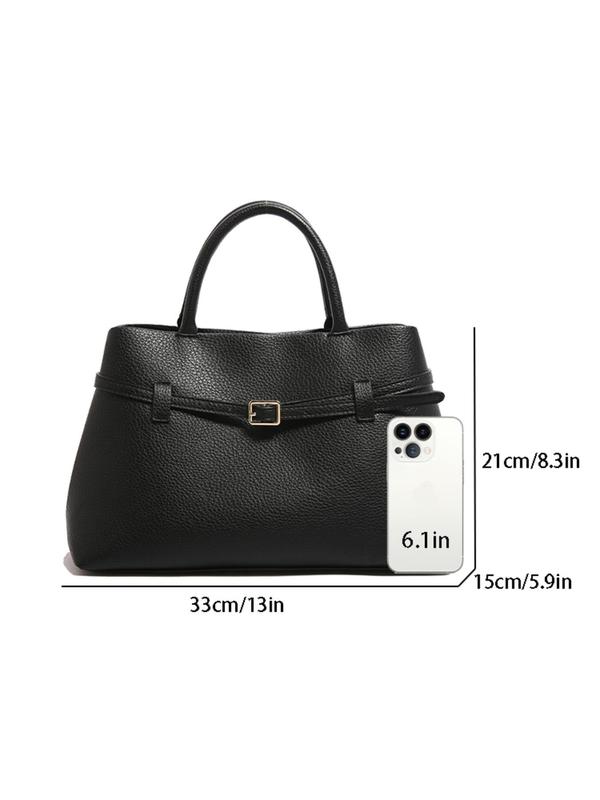 Women's Fashionable Solid Color Belted Design Tote Bag, Casual PU Leather Shoulder Bag for Daily Used, Trendy Versatile High-end Commuting Bag