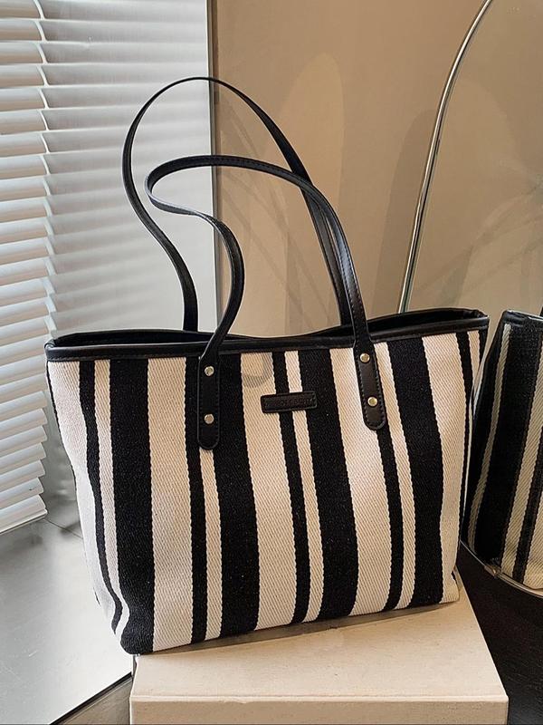 Women's Elegant Striped Pattern Tote Bag, Fashionable Zipper Shoulder Bag for Daily Used, Casual Trendy Versatile High-quality Daily Commuting Bag, Girl Fashionable Shopping Bag