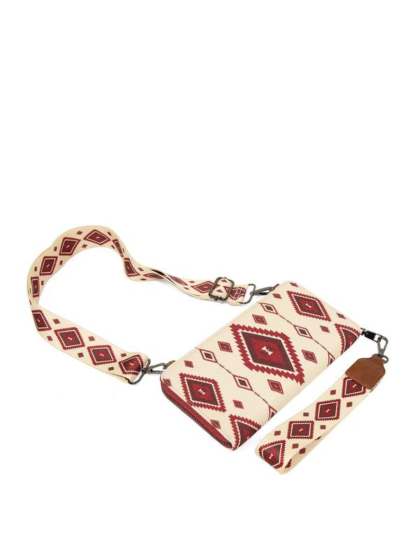 Boho Style Geometric Pattern Decor Zipper Envelope Clutch, Western Aztec Clutch Wristlet with Credit Card Slots, Fashionable Long Wallet for Women Gift