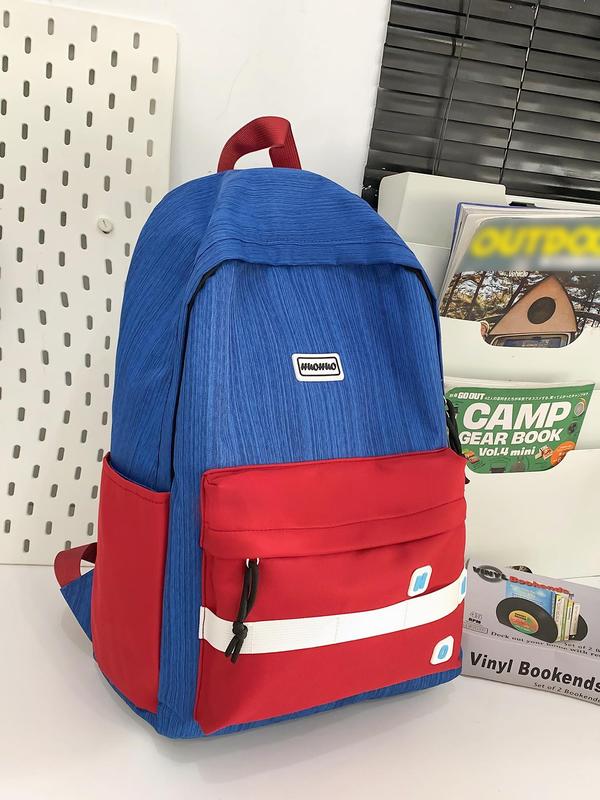 Colorblock Patched Design Backpack, Casual Large Capacity School Bag for Women & Men, Trendy Versatile High-quality Daily Commuting Bag