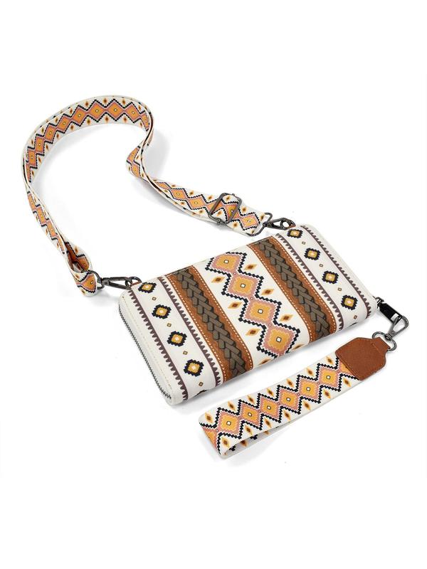 Boho Style Geometric Pattern Decor Zipper Envelope Clutch, Western Aztec Clutch Wristlet with Credit Card Slots, Fashionable Long Wallet for Women Gift