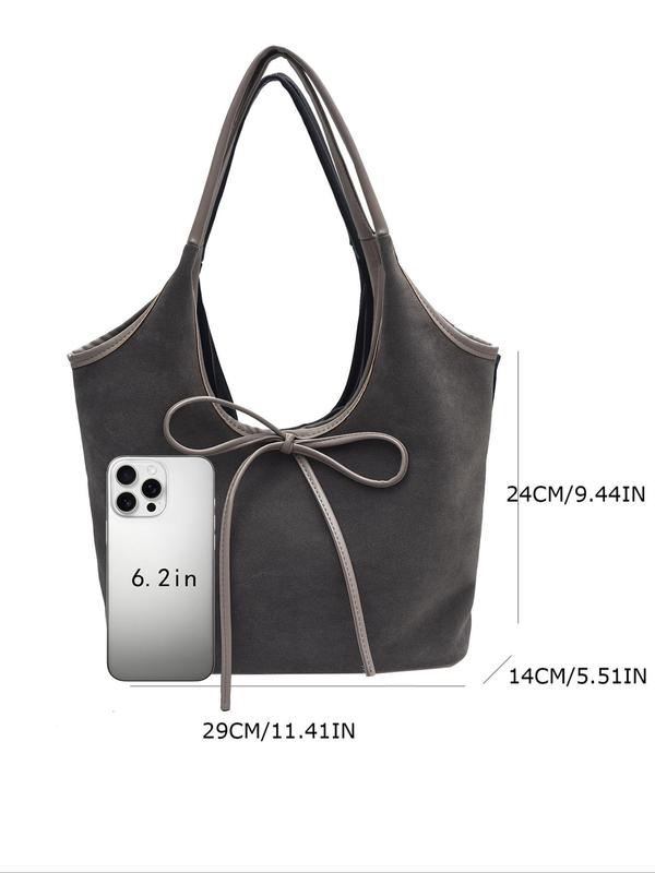 Women's Elegant Bow Decorated Shoulder Bag, Fashionable Solid Color Large Capacity Bag for Daily Used, Casual Trendy Commuting Bag