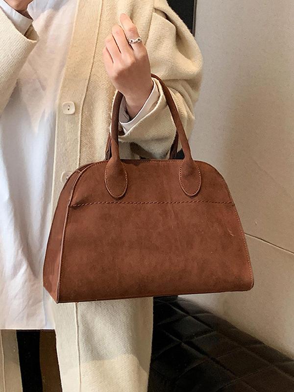 Women's Solid Color Suede Handbag, Fashionable Large Capacity Shoulder Bag for Daily Used, Casual Trendy Versatile High-quality Daily Commuting Bag