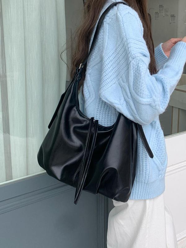 Women's Solid Color Retro Shoulder Bag, Fashionable Large Capacity Tote Bag for Daily Used, Casual Trendy Versatile High-quality Daily Commuting Bag