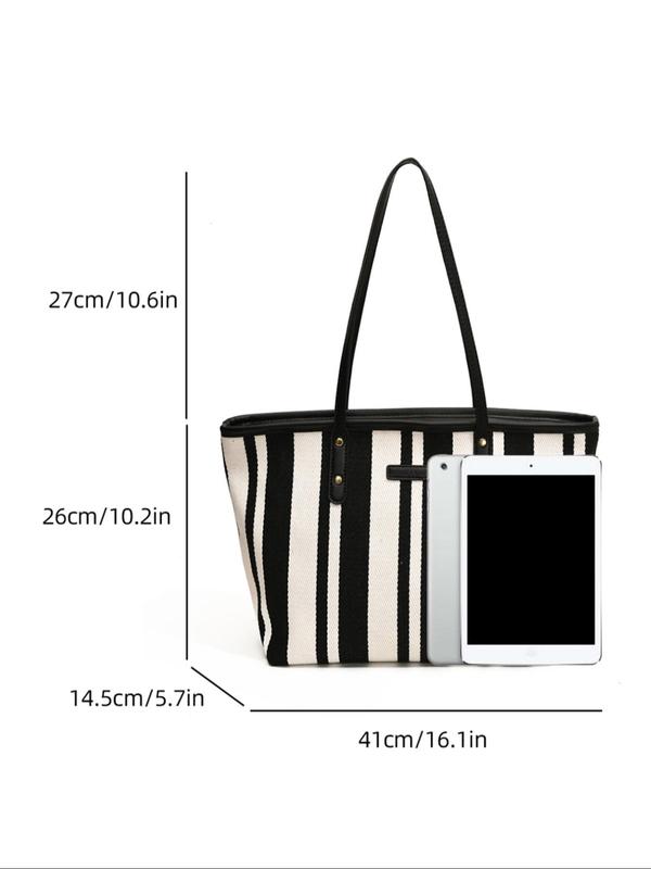 Women's Elegant Striped Pattern Tote Bag, Fashionable Zipper Shoulder Bag for Daily Used, Casual Trendy Versatile High-quality Daily Commuting Bag, Girl Fashionable Shopping Bag