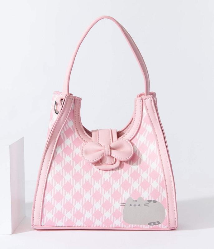 Pusheen x Unique Vintage Pusheen Pink Gingham Shoulder Bag