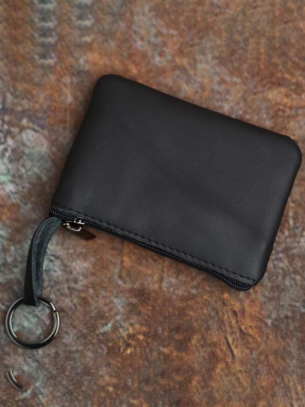 Men's Vintage Cowhide Coin Purse, Retro Zipper Coin Purse for Men, Simple Mini Ultra-thin Card Holder, Portable Key Bag