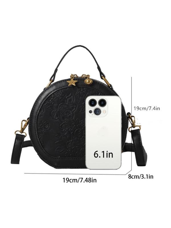 Women's Fashionable Floral Embossed Design Crossbody Bag, Casual PU Leather Circle Bag for Daily Used, Trendy Versatile High-quality Daily Commuting Bag