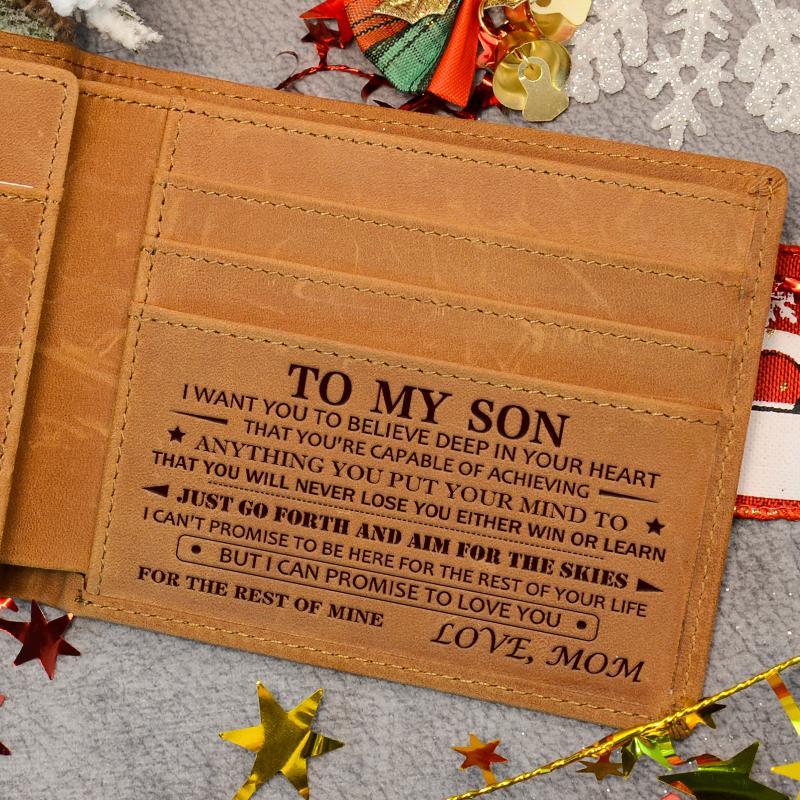 Christmas 2024-Mom to Son Wallet-EngravedWallet For Son-Wallet for Son From Mom & Dad-Leather Wallet-Mens Wallet-Christmas Gift-Birthday Gift-Gift For Son Cannot Be Customizedcard holder RFlD Blocking Bifold Wallet blacklightweight durable classic