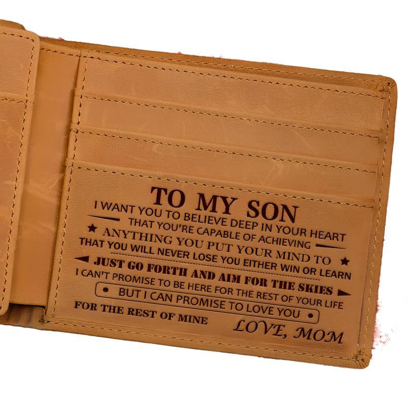 Christmas 2024-Mom to Son Wallet-EngravedWallet For Son-Wallet for Son From Mom & Dad-Leather Wallet-Mens Wallet-Christmas Gift-Birthday Gift-Gift For Son Cannot Be Customizedcard holder RFlD Blocking Bifold Wallet blacklightweight durable classic