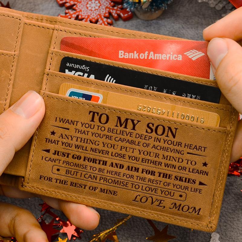 Christmas 2024-Mom to Son Wallet-EngravedWallet For Son-Wallet for Son From Mom & Dad-Leather Wallet-Mens Wallet-Christmas Gift-Birthday Gift-Gift For Son Cannot Be Customizedcard holder RFlD Blocking Bifold Wallet blacklightweight durable classic