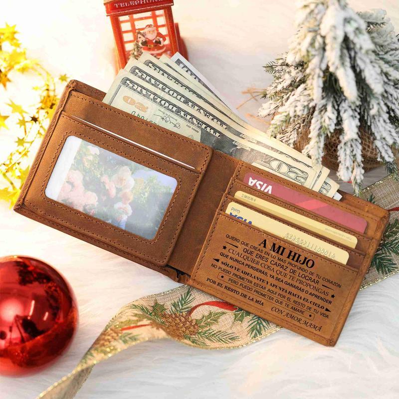 Christmas 2024-Mom to Son Wallet-EngravedWallet For Son-Wallet for Son From Mom & Dad-Leather Wallet-Mens Wallet-Christmas Gift-Birthday Gift-Gift For Son Cannot Be Customizedcard holder RFlD Blocking Bifold Wallet blacklightweight durable classic