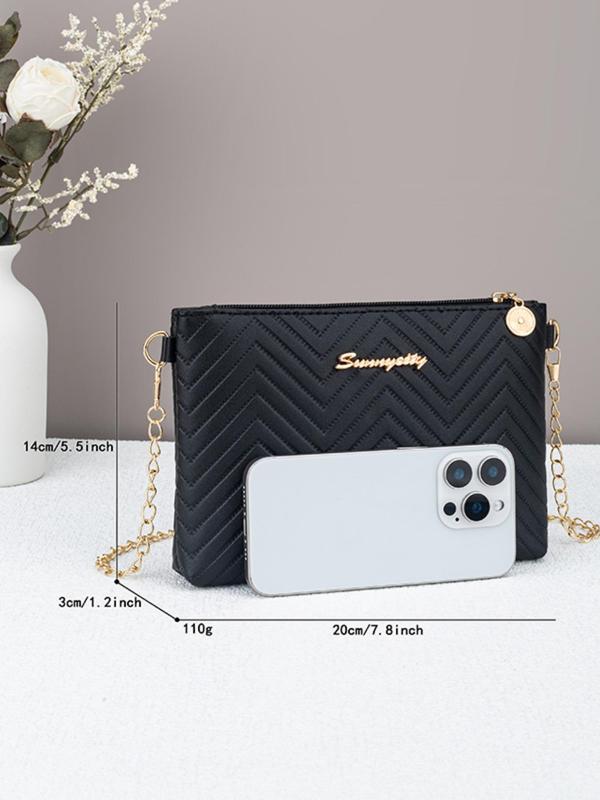 Women's Elegant Minimalist Quilted Crossbody Bag, Fashionable PU Leather Zipper Shoulder Bag for Daily Life, Casual Trendy Versatile All-match Commuting Bag