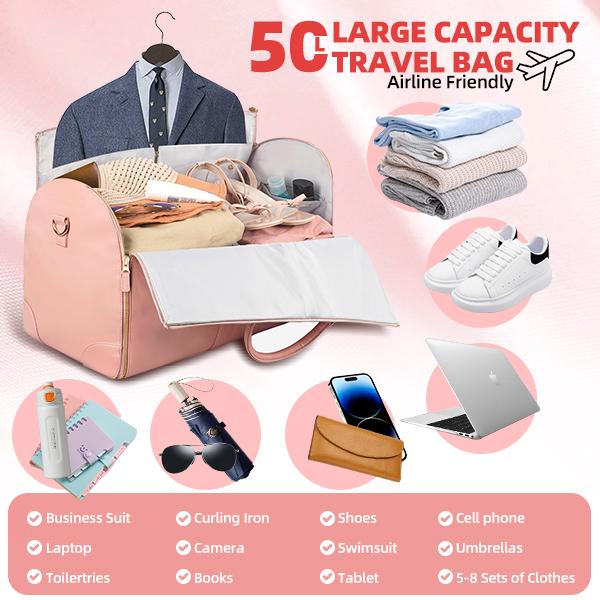 Lefame Travel Bag with Shoe Compartment, Foldable Duffle Bag for Men and Women, Large Capacity for Personal Items