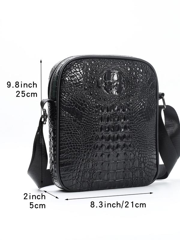 Men's Crocodile Embossed Shoulder Bag, 2024 New Style Fashionable Crossbody Bag for Daily Used, Casual Trendy Versatile High-quality Daily Commuting Bag