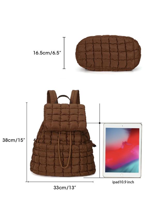 Women's Solid Color Drawstring Quilted Puffer Backpack, Fashionable Lightweight Backpack for Daily Used, Casual Trendy Versatile High-quality Daily Commuting Bag