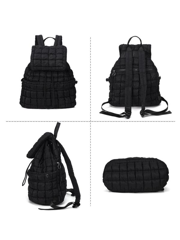 Women's Solid Color Drawstring Quilted Puffer Backpack, Fashionable Lightweight Backpack for Daily Used, Casual Trendy Versatile High-quality Daily Commuting Bag