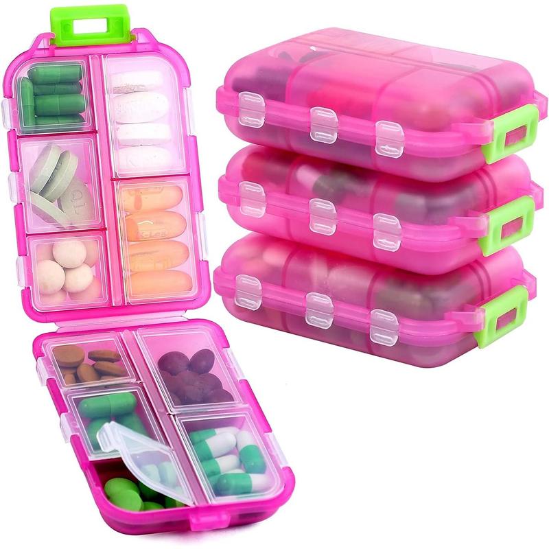 4Count Travel Organizer with 164 Slice Labels,10 Compartments Travel  Box Portable Folding Small  Case Daily Container Used for Carry Storage Organizer