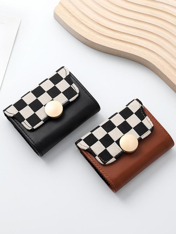 Women's Checkerboard Pattern Short Wallet, Fashionable Multi Card Slot Wallet for Daily Used, Casual Trendy Versatile High-quality Daily Wallet