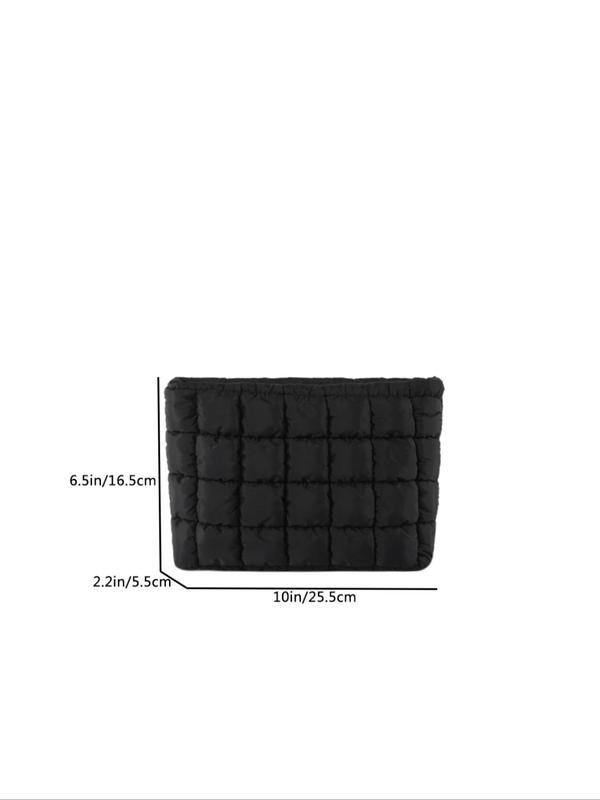 Solid Color Quilted Design Clutch, Large Capacity Travel Storage Bag with Zipper, Portable Travel Storage Bag for Women & Girls