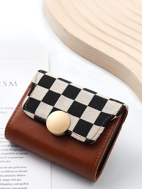 Women's Checkerboard Pattern Short Wallet, Fashionable Multi Card Slot Wallet for Daily Used, Casual Trendy Versatile High-quality Daily Wallet