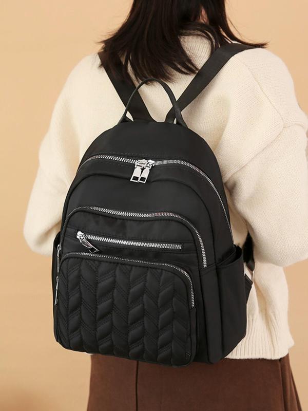 Multi-functional Quilted Design Backpack, Casual Solid Color Backpack, Fashionable Backpack for Women & Men