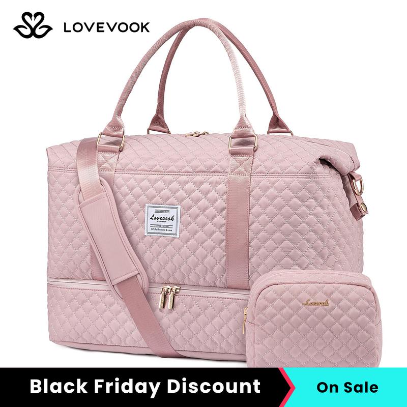 LOVEVOOK Black Friday Weekender Bag Travel Duffel Bag with Shoe Compartment and Toiletry Bag for Women, Carry on Overnight Bag, Gift for Christmas