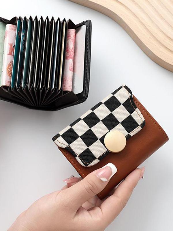 Women's Checkerboard Pattern Short Wallet, Fashionable Multi Card Slot Wallet for Daily Used, Casual Trendy Versatile High-quality Daily Wallet