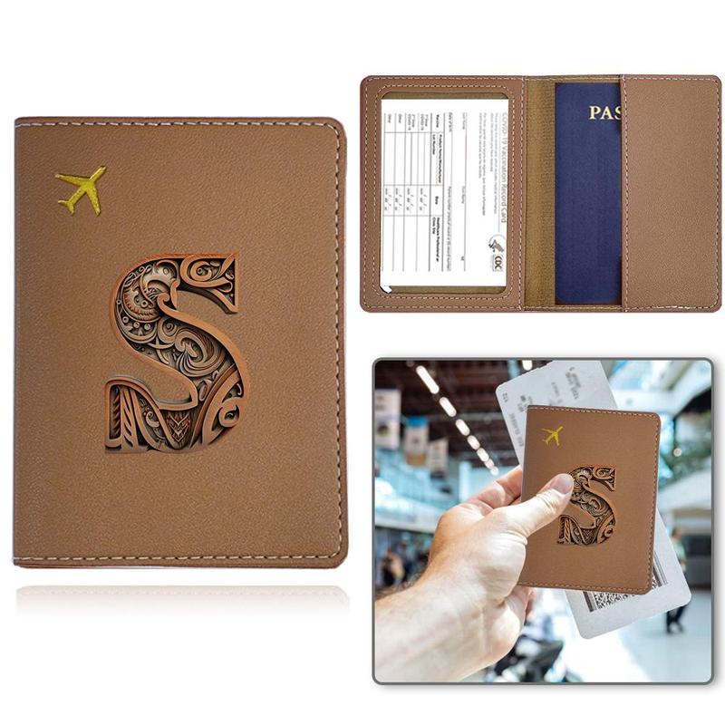 Letter Pattern PU Leather Passport Holder, 1 Count Water-resistant Passport Cover, Compact Slim Case for Air Ticket Credit Card Cash