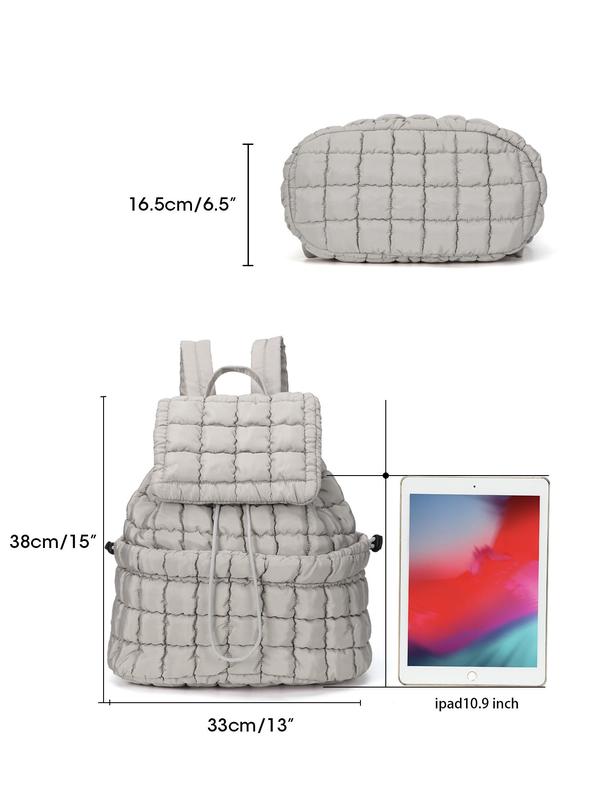 Women's Solid Color Drawstring Quilted Puffer Backpack, Fashionable Lightweight Backpack for Daily Used, Casual Trendy Versatile High-quality Daily Commuting Bag