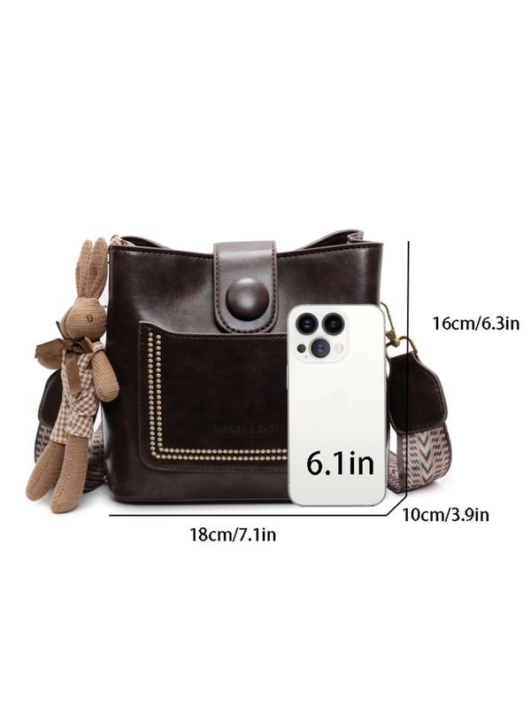 Women's Fashionable Rabbit Charm Crossbody Bag, Casual Pu Leather Shoulder Bag for Daily Used, Trendy Versatile High-quality Daily Commuting Bag