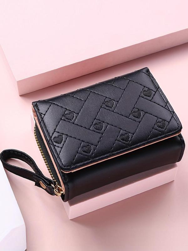 Women's Fashionable Heart Embroidered Short Wallet, Casual Multi Card Slot Card Holder, Simple All-match Bifold Wallet for Daily Life