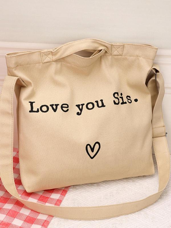 Women's 2024 Summer Casual Letters Pattern Tote Bag As Gifts, Large Capacity Canvas Shoulder Bag with Adjustable Strap for Party for Women & Girls, Fashion Tote Bag for Daily Use, Fall Outfits, Fall Freshness, Purse