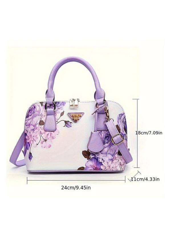 Fashion Floral Pattern Handbag, Vintage Elegant Pu Leather Shoulder Bag for Women, Casual Matching Crossbody Bag for Daily Used