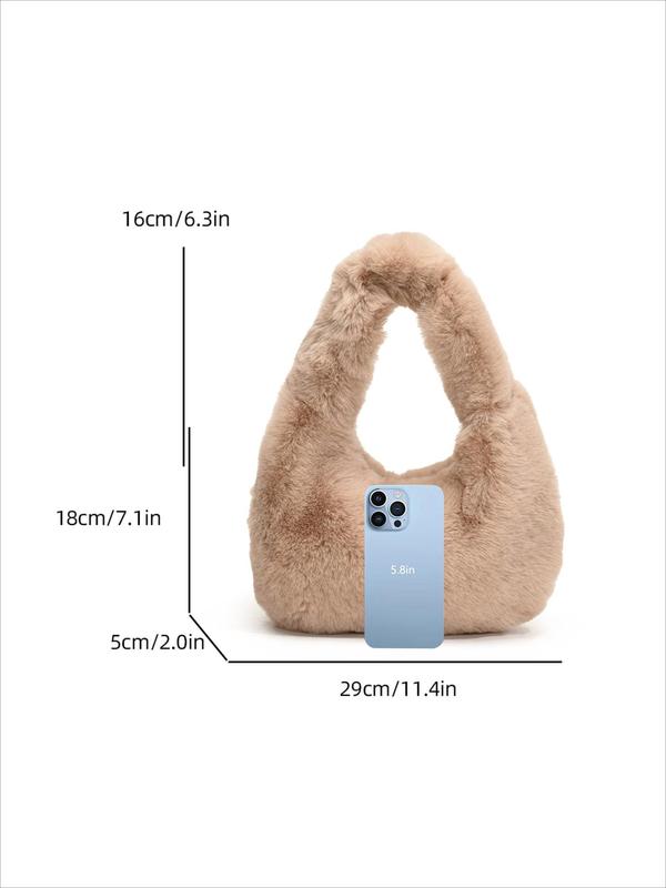 Women's Elegant Solid Color Plush Handbag, Fashionable Fuzzy Handbag for Daily Used, Casual Trendy Versatile High-quality Daily Commuting Bag