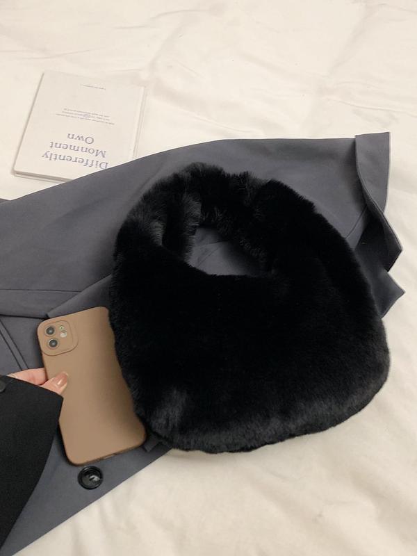 Women's Elegant Solid Color Plush Handbag, Fashionable Fuzzy Handbag for Daily Used, Casual Trendy Versatile High-quality Daily Commuting Bag