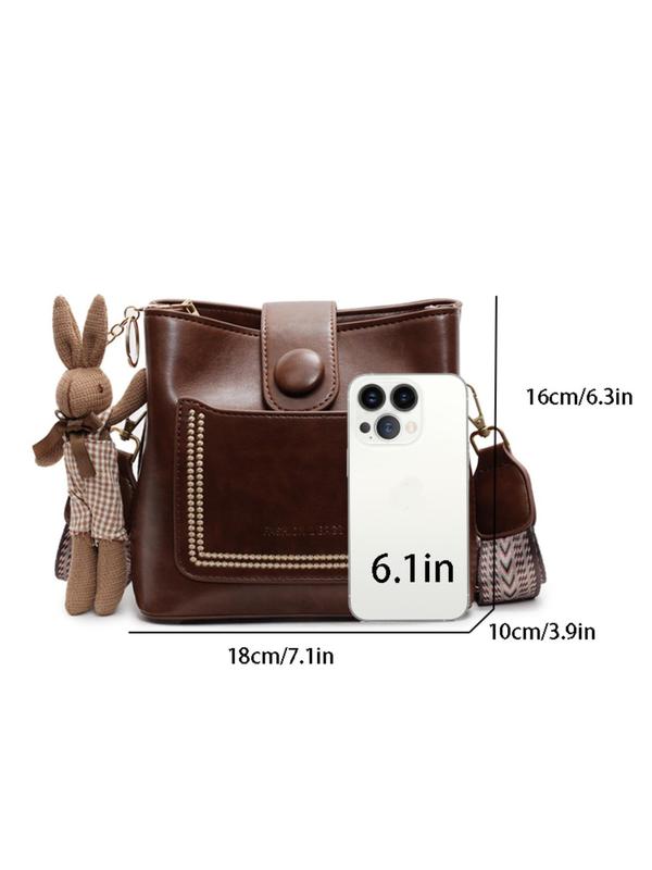 Women's Fashionable Rabbit Charm Crossbody Bag, Casual Pu Leather Shoulder Bag for Daily Used, Trendy Versatile High-quality Daily Commuting Bag